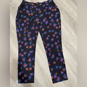 TOPSHOP Abstract Floral Print Navy Pants Size 6